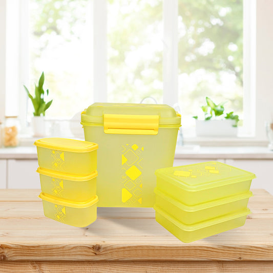 Dekor-Kase 7-Piece Semi-Transparent Airtight Storage Container Set – 190ml x 3, 350ml x 3, 3400ml x 1 (with Silicone Ring) – BPA-Free