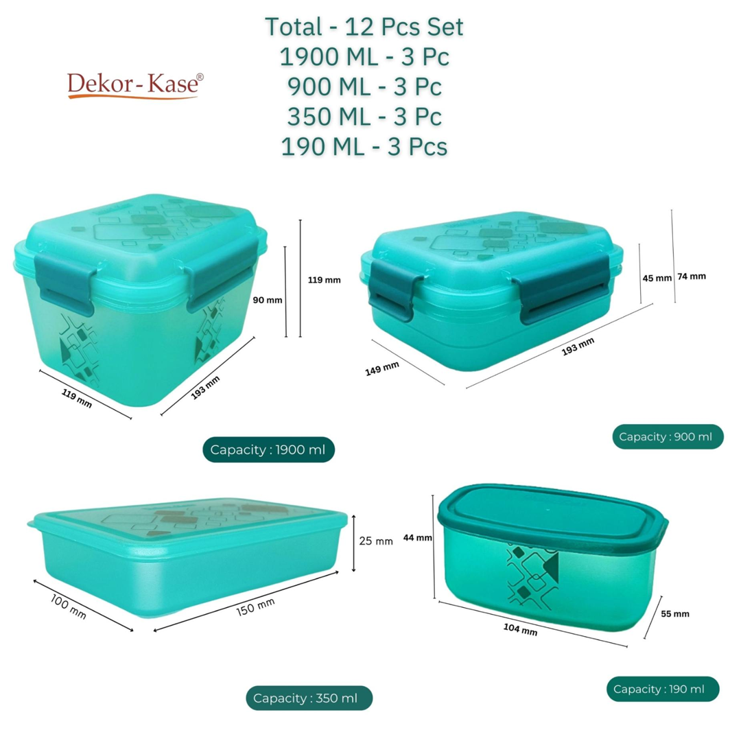 Multipurpose Food Storage Container for Dry Fruits, Pulses, Rice, Grain, Wheat |Semi-Transparent & Airtight | BPA-Free | Kitchen Organizer | Set of 12 – 3x1900 ml, 3x900 ml, 3x350 ml, 3x190 ml | Rectangular Shape