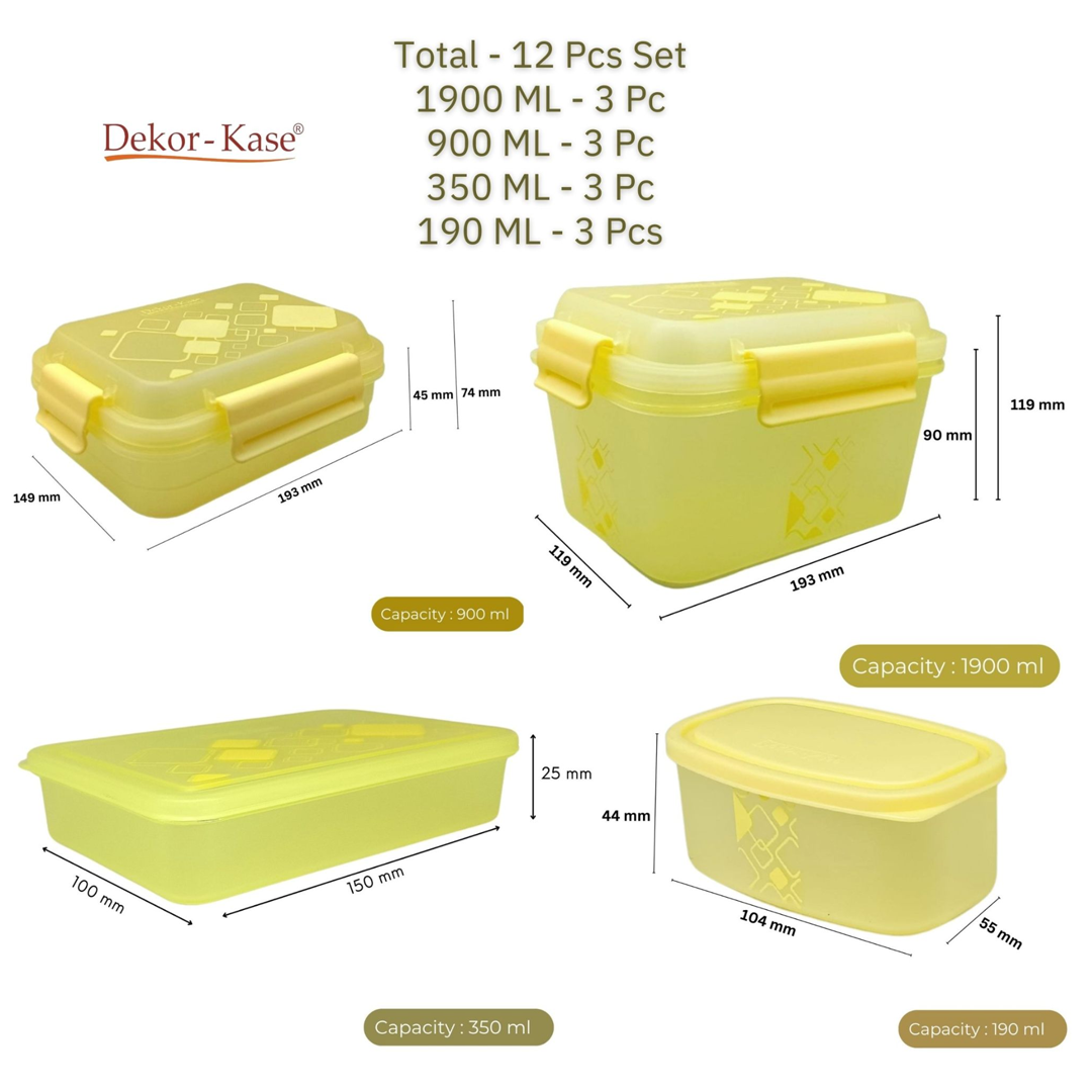 Multipurpose Food Storage Container for Dry Fruits, Pulses, Rice, Grain, Wheat |Semi-Transparent & Airtight | BPA-Free | Kitchen Organizer | Set of 12 – 3x1900 ml, 3x900 ml, 3x350 ml, 3x190 ml | Rectangular Shape