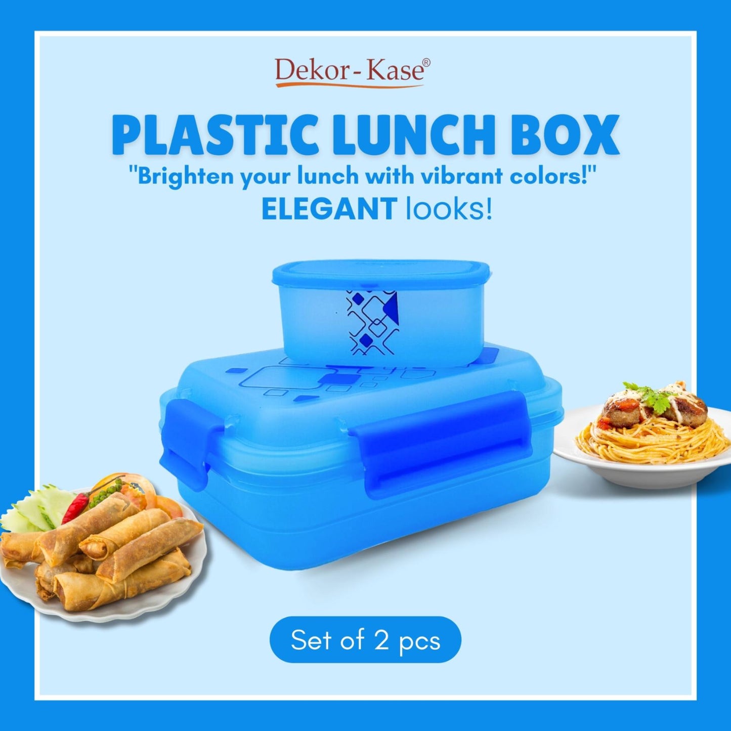Plastic Lunch Box-Blue (Set of 2 pcs : 1 "Clip On"SB-H45 + 1 "Mini"SB-H44 )