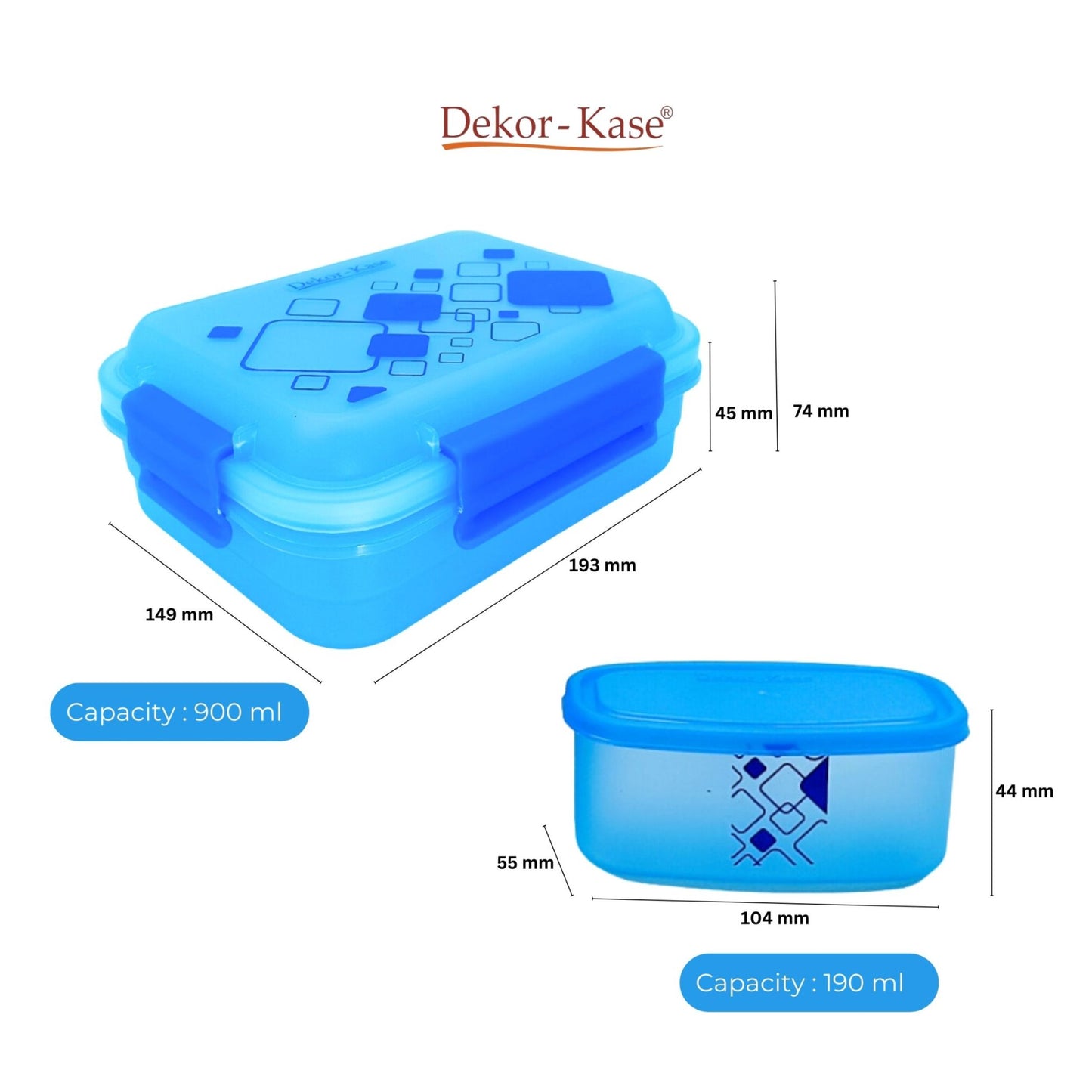 Plastic Lunch Box-Blue (Set of 2 pcs : 1 "Clip On"SB-H45 + 1 "Mini"SB-H44 )