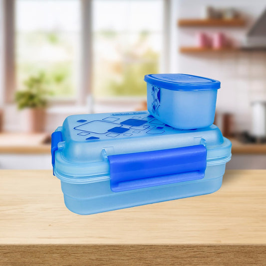 Plastic Lunch Box-Blue (Set of 2 pcs : 1 "Clip On"SB-H45 + 1 "Mini"SB-H44 )