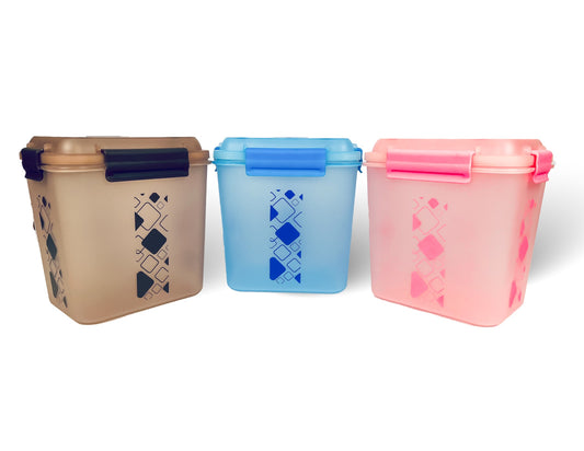 Buy 2 Get 1 Free – 3400 ml Kitchen Storage Container Set | Airtight | Dekor-Kase | BPA Free, Semi Transparent with Clip Lock Lid – Ideal for Rice, Atta, Pulses & More (Brown-Blue-Pink)