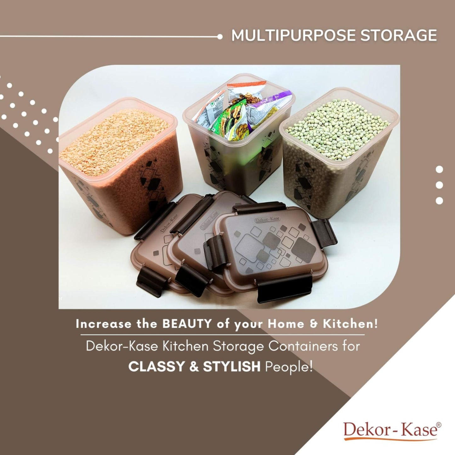 Buy 2 Get 1 Free β 3400 ml Kitchen Storage Container Set | Airtight | Dekor-Kase | BPA Free, Semi Transparent with Clip Lock Lid β Ideal for Rice, Atta, Pulses & More