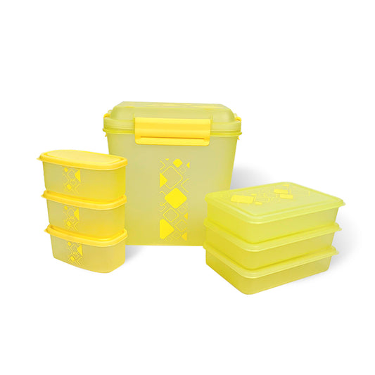 Dekor-Kase 7-Piece Semi-Transparent Airtight Storage Container Set – 190ml x 3, 350ml x 3, 3400ml x 1 (with Silicone Ring) – BPA-Free