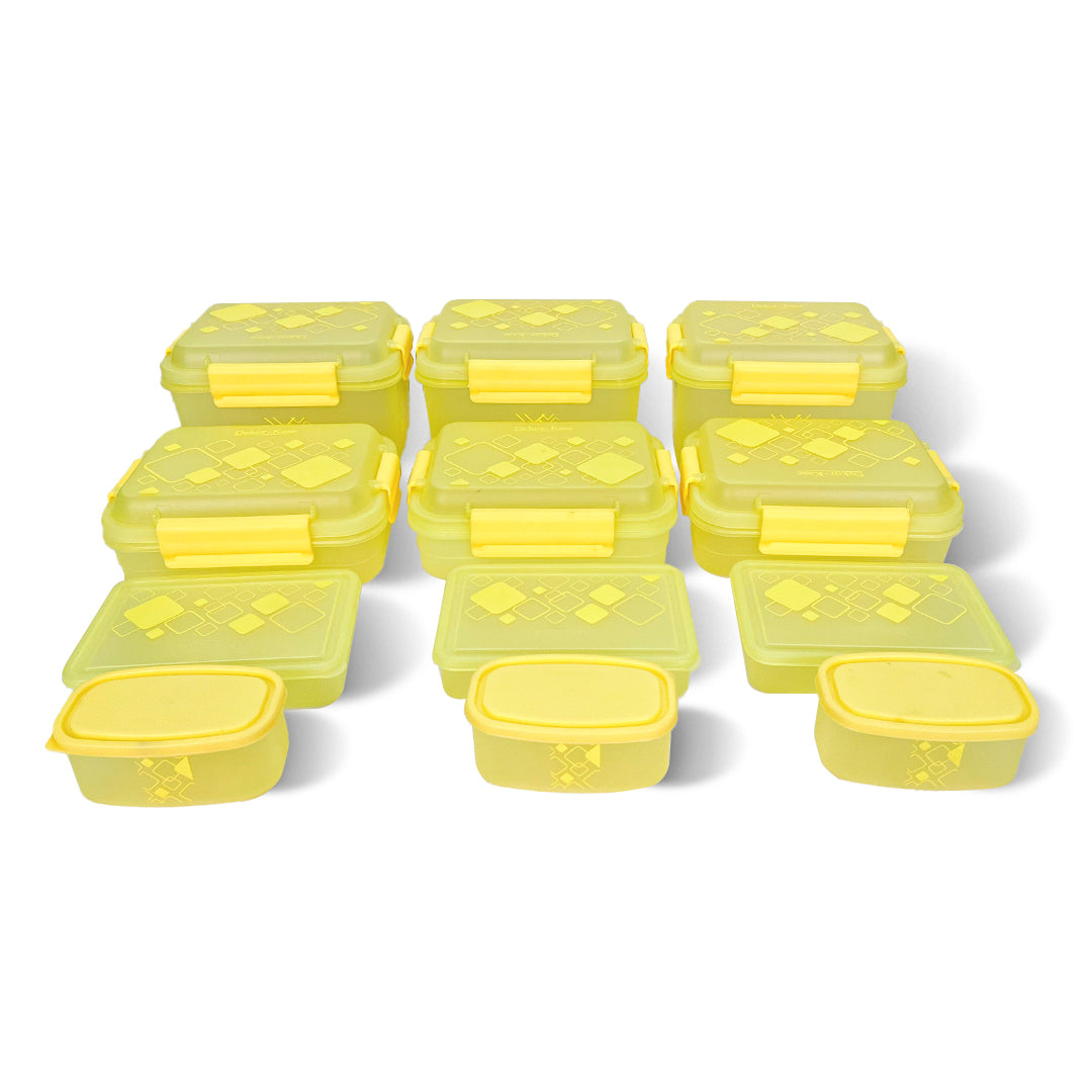 Multipurpose Food Storage Container for Dry Fruits, Pulses, Rice, Grain, Wheat |Semi-Transparent & Airtight | BPA-Free | Kitchen Organizer | Set of 12 – 3x1900 ml, 3x900 ml, 3x350 ml, 3x190 ml | Rectangular Shape