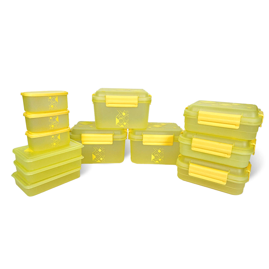 Multipurpose Food Storage Container for Dry Fruits, Pulses, Rice, Grain, Wheat |Semi-Transparent & Airtight | BPA-Free | Kitchen Organizer | Set of 12 – 3x1900 ml, 3x900 ml, 3x350 ml, 3x190 ml | Rectangular Shape
