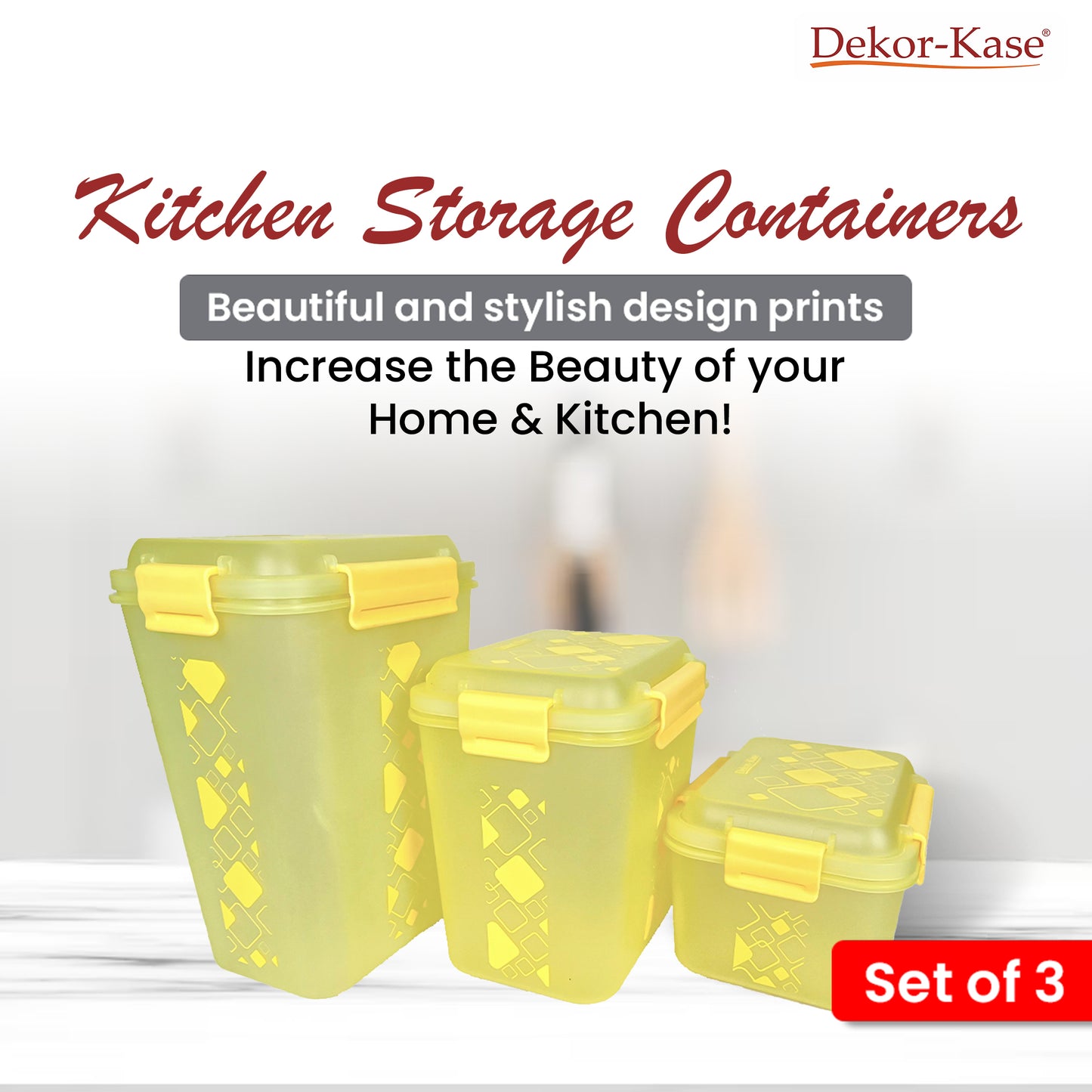 Airtight Kitchen Storage Container Set – 3 pcs (4700 ml, 3400 ml, 1900 ml) | BPA-Free | Food Grade | Dry Food & Grain Organizer