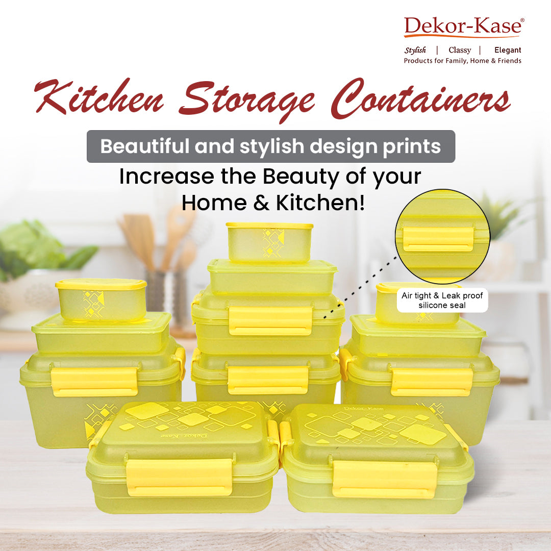 Multipurpose Food Storage Container for Dry Fruits, Pulses, Rice, Grain, Wheat |Semi-Transparent & Airtight | BPA-Free | Kitchen Organizer | Set of 12 – 3x1900 ml, 3x900 ml, 3x350 ml, 3x190 ml | Rectangular Shape