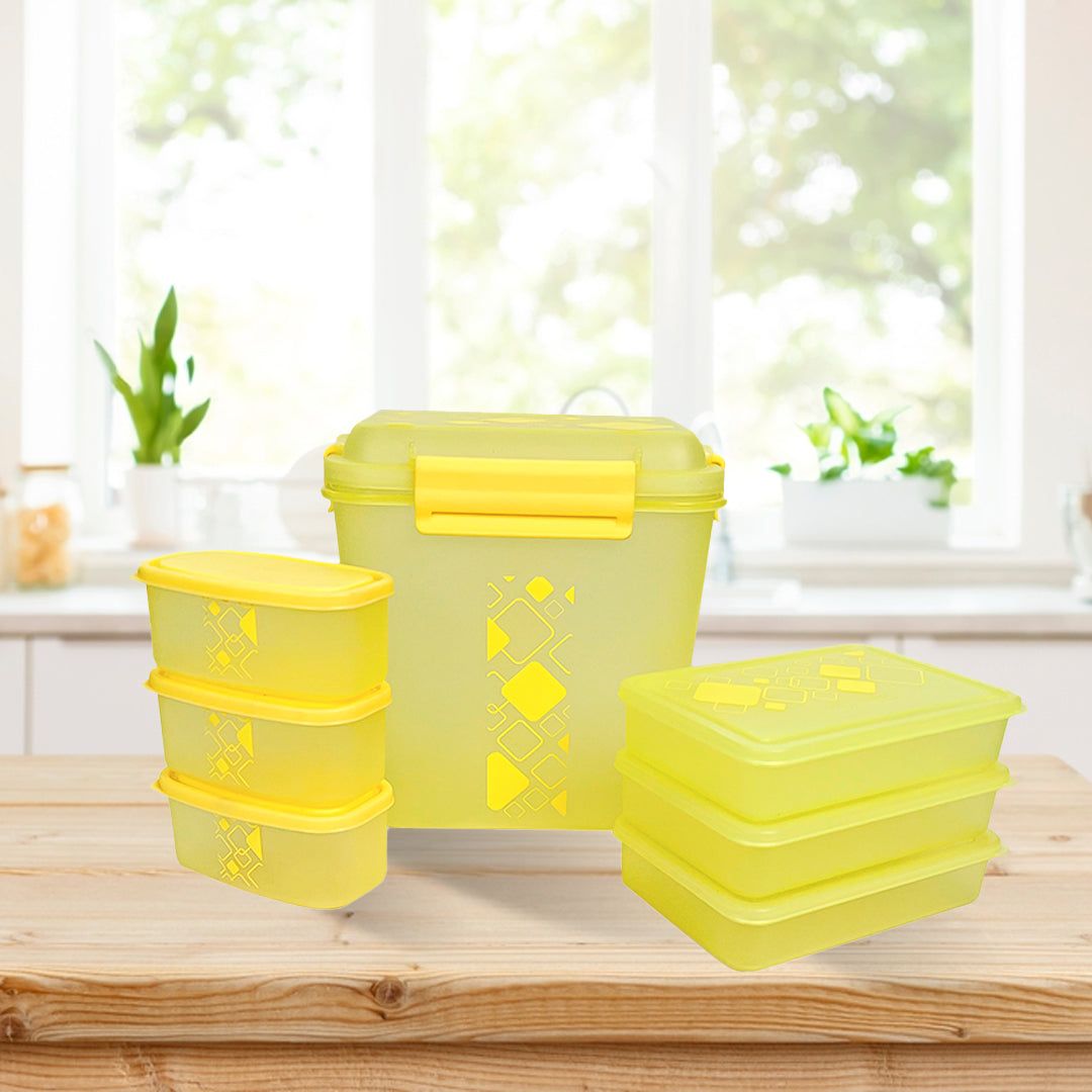 Dekor-Kase 7-Piece Semi-Transparent Airtight Storage Container Set – 190ml x 3, 350ml x 3, 3400ml x 1 (with Silicone Ring) – BPA-Free