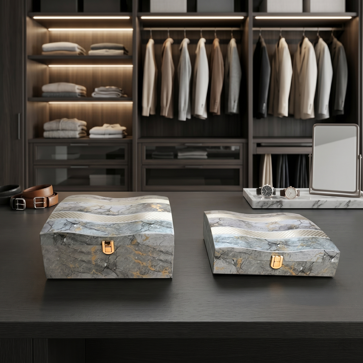 Set of 2 Pieces : (S01,P001,GreyMrbl)