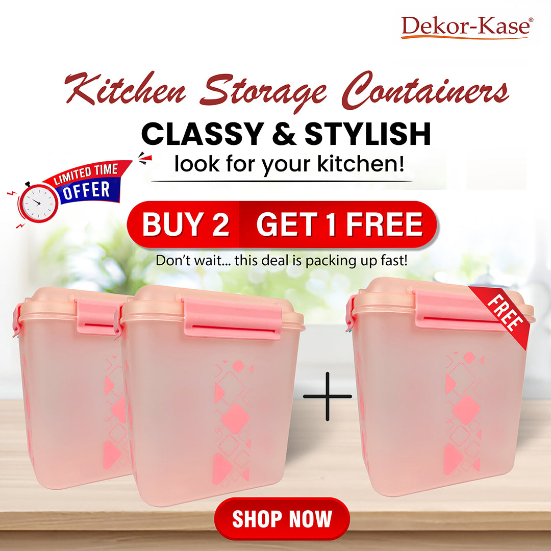 Buy 2 Get 1 Free – 3400 ml Kitchen Storage Container Set | Airtight | Dekor-Kase | BPA Free, Semi Transparent with Clip Lock Lid – Ideal for Rice, Atta, Pulses & More