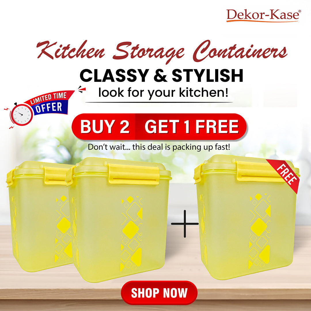 Buy 2 Get 1 Free – 3400 ml Kitchen Storage Container Set | Airtight | Dekor-Kase | BPA Free, Semi Transparent with Clip Lock Lid – Ideal for Rice, Atta, Pulses & More