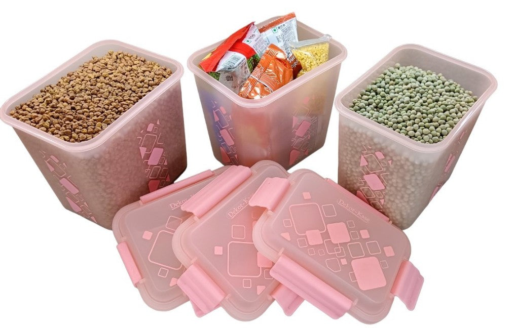 Buy 2 Get 1 Free – 3400 ml Kitchen Storage Container Set | Airtight | Dekor-Kase | BPA Free, Semi Transparent with Clip Lock Lid – Ideal for Rice, Atta, Pulses & More