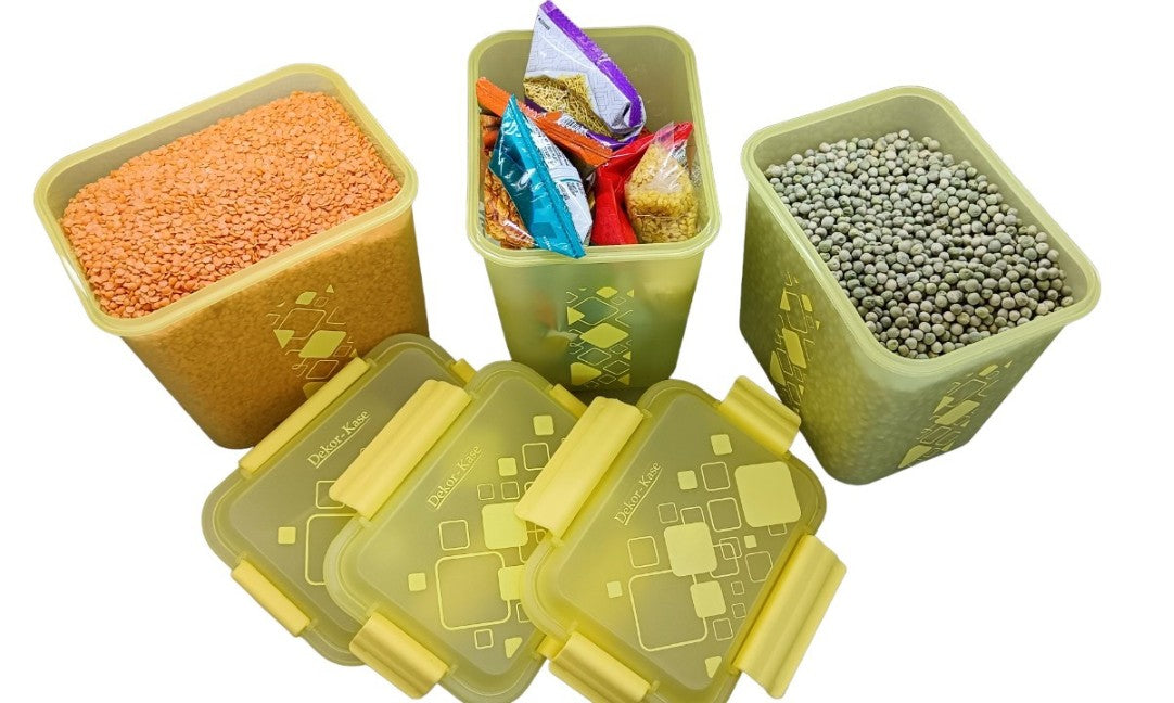 Buy 2 Get 1 Free – 3400 ml Kitchen Storage Container Set | Airtight | Dekor-Kase | BPA Free, Semi Transparent with Clip Lock Lid – Ideal for Rice, Atta, Pulses & More