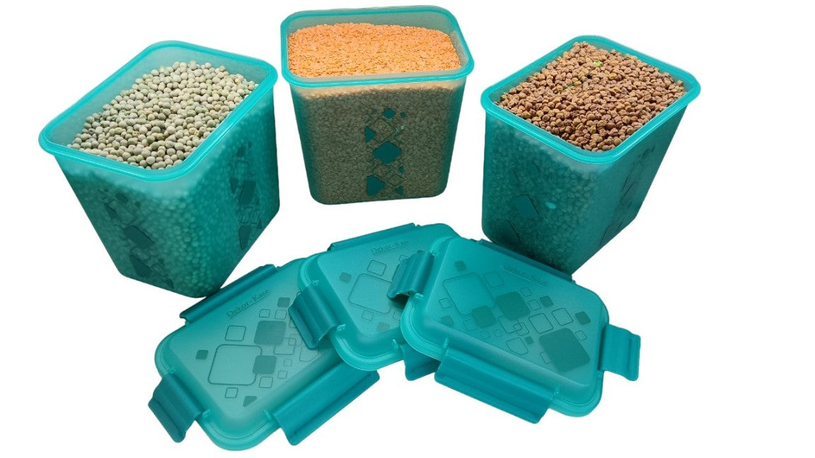 Buy 2 Get 1 Free – 3400 ml Kitchen Storage Container Set | Airtight | Dekor-Kase | BPA Free, Semi Transparent with Clip Lock Lid – Ideal for Rice, Atta, Pulses & More