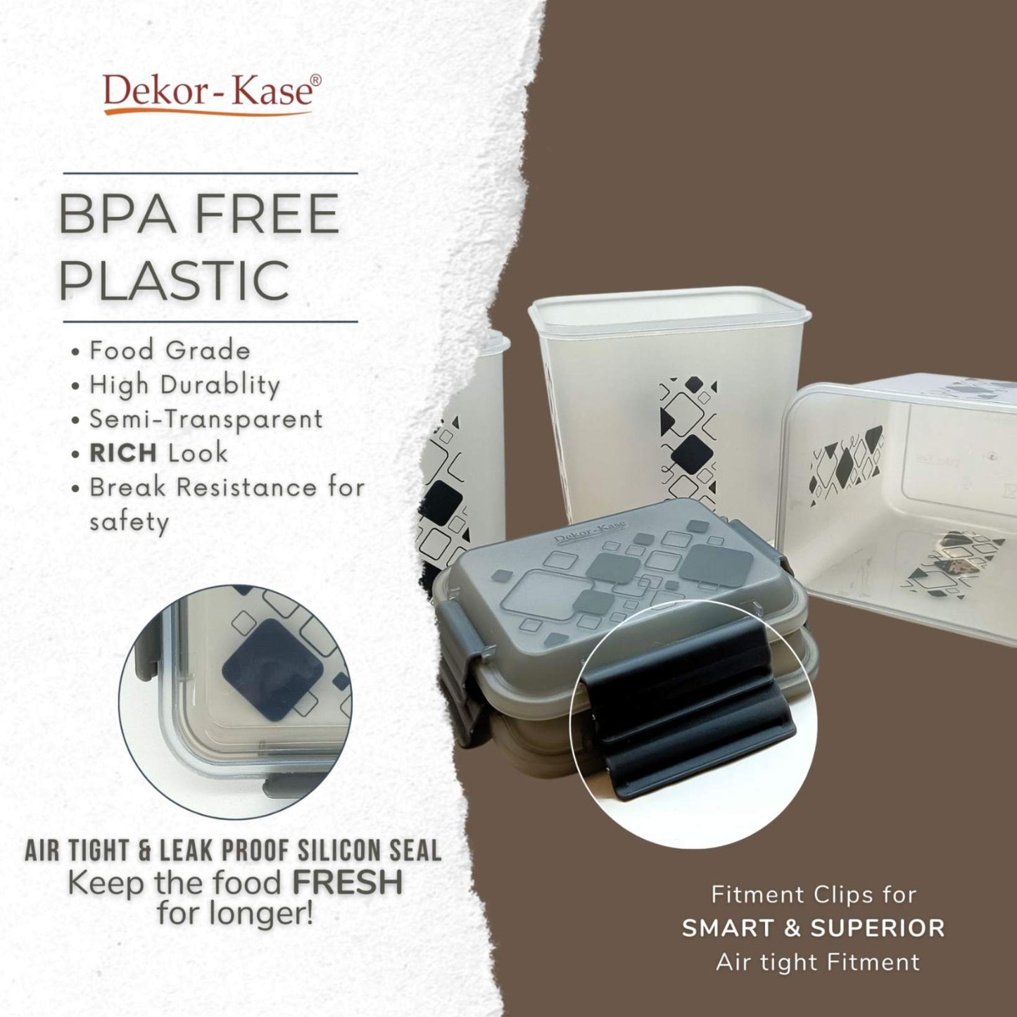 Buy 2 Get 1 Free – 3400 ml Kitchen Storage Container Set | Airtight | Dekor-Kase | BPA Free, Semi Transparent with Clip Lock Lid – Ideal for Rice, Atta, Pulses & More
