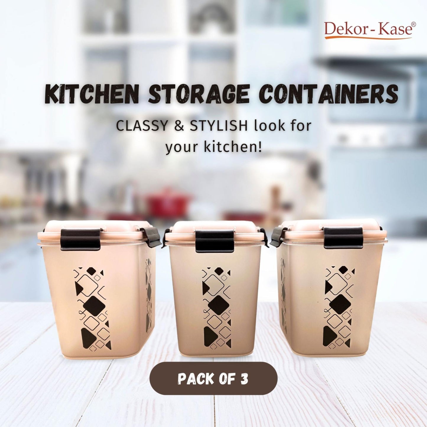 Buy 2 Get 1 Free – 3400 ml Kitchen Storage Container Set | Airtight | Dekor-Kase | BPA Free, Semi Transparent with Clip Lock Lid – Ideal for Rice, Atta, Pulses & More