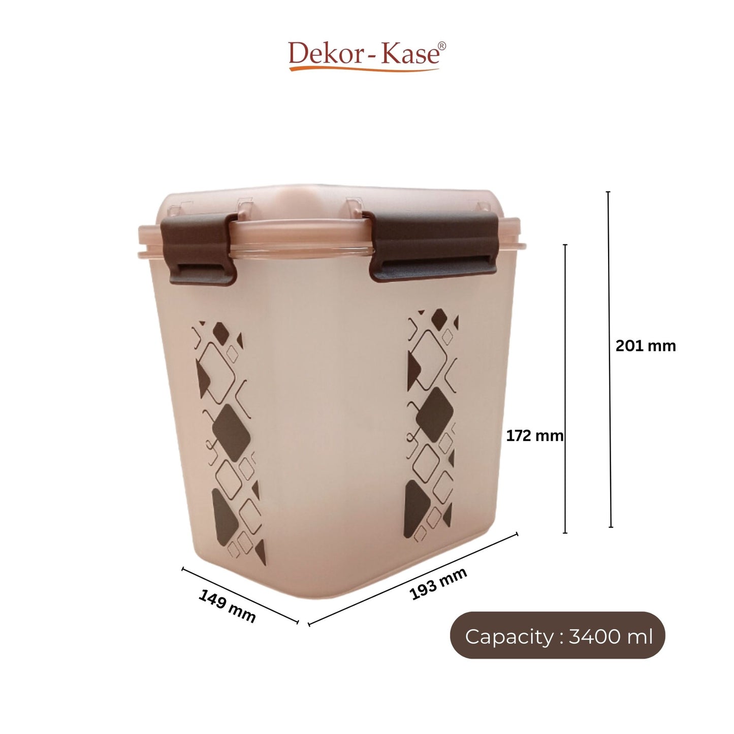 Buy 2 Get 1 Free – 3400 ml Kitchen Storage Container Set | Airtight | Dekor-Kase | BPA Free, Semi Transparent with Clip Lock Lid – Ideal for Rice, Atta, Pulses & More (Brown-Blue-Pink)