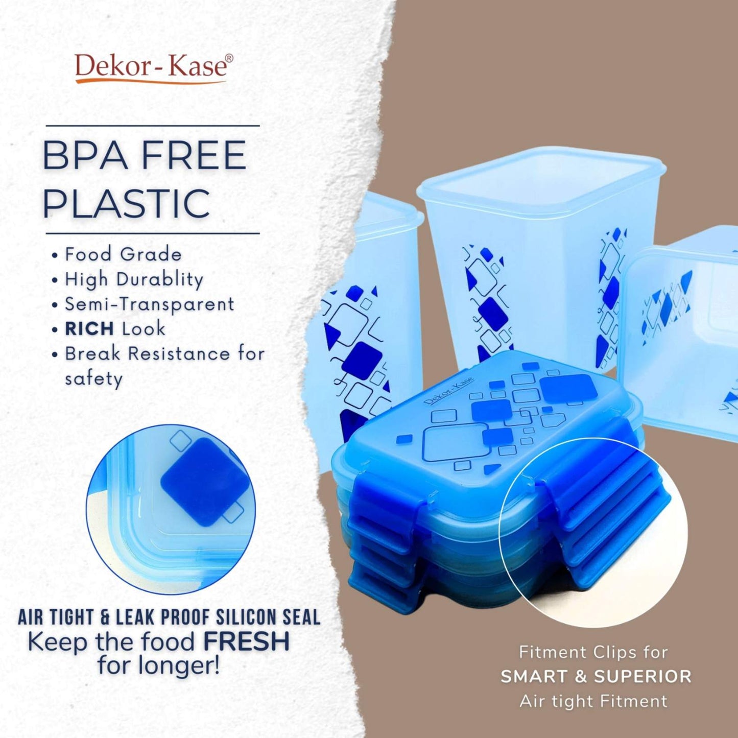 Buy 2 Get 1 Free – 3400 ml Kitchen Storage Container Set | Airtight | Dekor-Kase | BPA Free, Semi Transparent with Clip Lock Lid – Ideal for Rice, Atta, Pulses & More