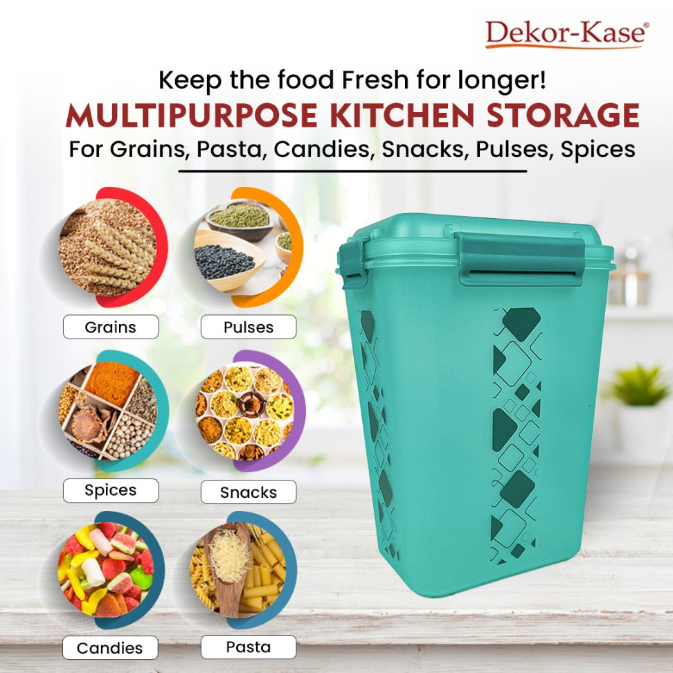 Dekor-Kase BPA Free Plastic Kitchen Storage Box with Clip On Lid | Multipurpose Food Storage Container for Dry Fruits, Pulses, Rice, Grain, Wheat - Set of 1 Pcs 4700 ml