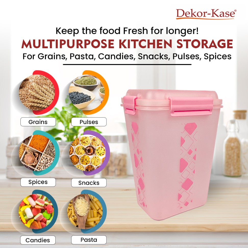 Dekor-Kase BPA Free Plastic Kitchen Storage Box with Clip On Lid | Multipurpose Food Storage Container for Dry Fruits, Pulses, Rice, Grain, Wheat - Set of 1 Pcs 4700 ml
