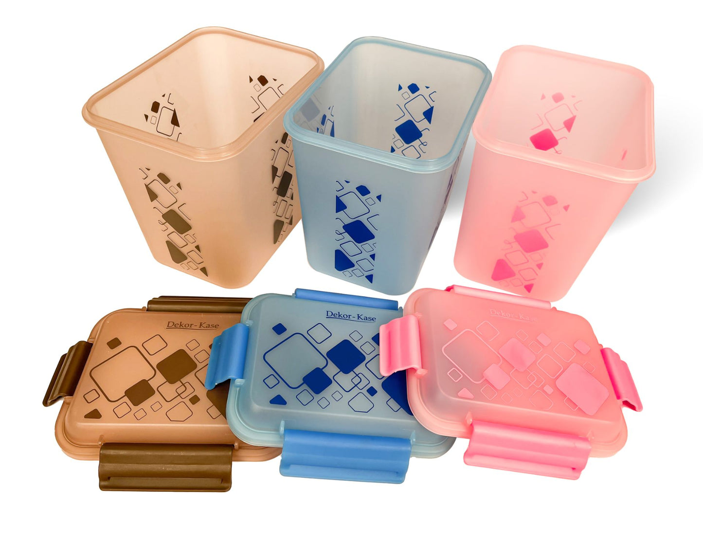 Buy 2 Get 1 Free – 3400 ml Kitchen Storage Container Set | Airtight | Dekor-Kase | BPA Free, Semi Transparent with Clip Lock Lid – Ideal for Rice, Atta, Pulses & More (Brown-Blue-Pink)