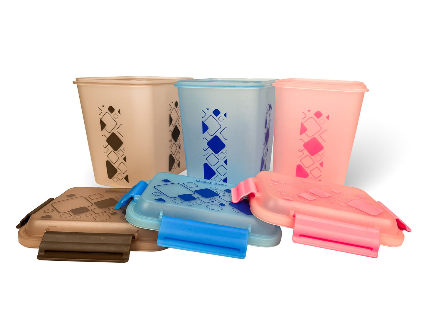 Buy 2 Get 1 Free – 3400 ml Kitchen Storage Container Set | Airtight | Dekor-Kase | BPA Free, Semi Transparent with Clip Lock Lid – Ideal for Rice, Atta, Pulses & More (Brown-Blue-Pink)