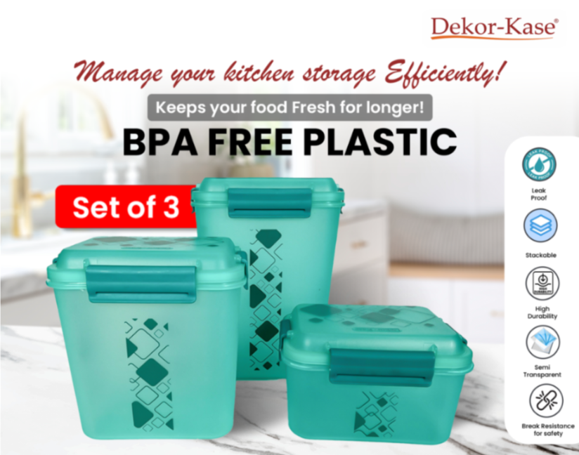 Airtight Kitchen Storage Container Set – 3 pcs (4700 ml, 3400 ml, 1900 ml) | BPA-Free | Food Grade | Dry Food & Grain Organizer
