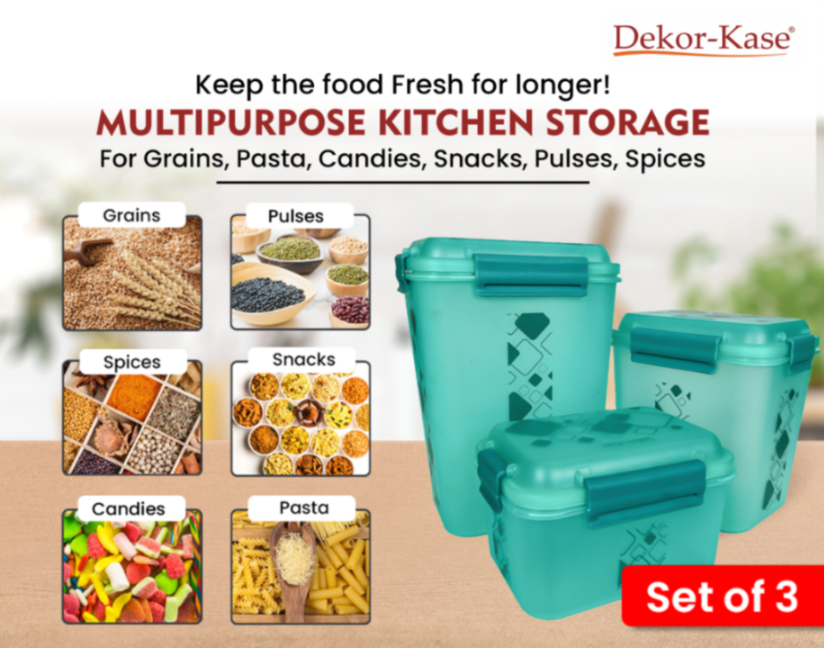Airtight Kitchen Storage Container Set – 3 pcs (4700 ml, 3400 ml, 1900 ml) | BPA-Free | Food Grade | Dry Food & Grain Organizer