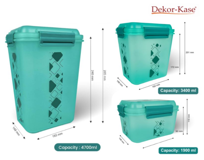Airtight Kitchen Storage Container Set – 3 pcs (4700 ml, 3400 ml, 1900 ml) | BPA-Free | Food Grade | Dry Food & Grain Organizer