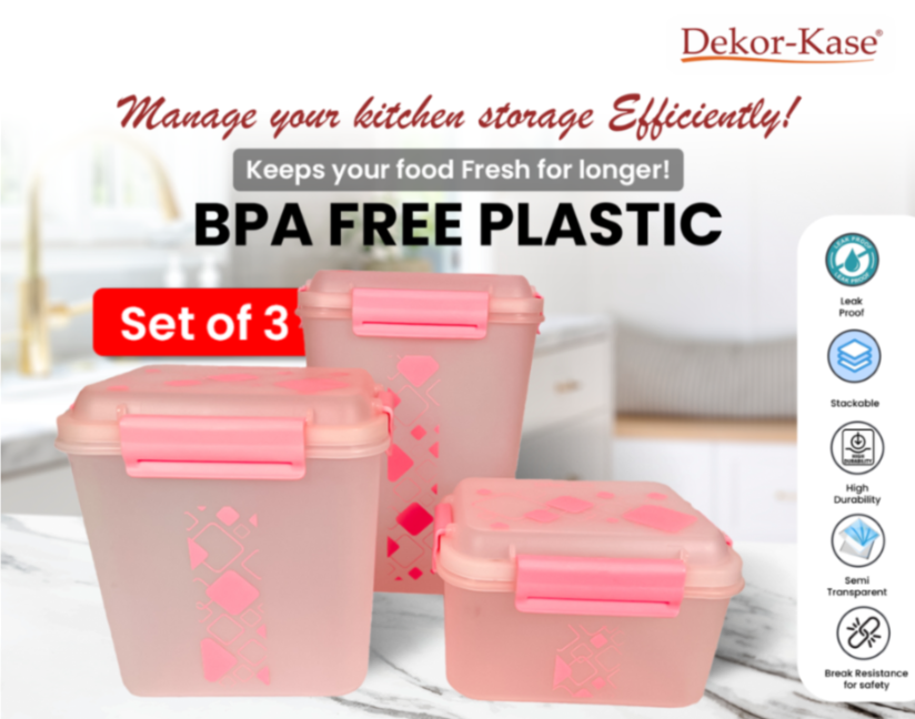 Airtight Kitchen Storage Container Set – 3 pcs (4700 ml, 3400 ml, 1900 ml) | BPA-Free | Food Grade | Dry Food & Grain Organizer