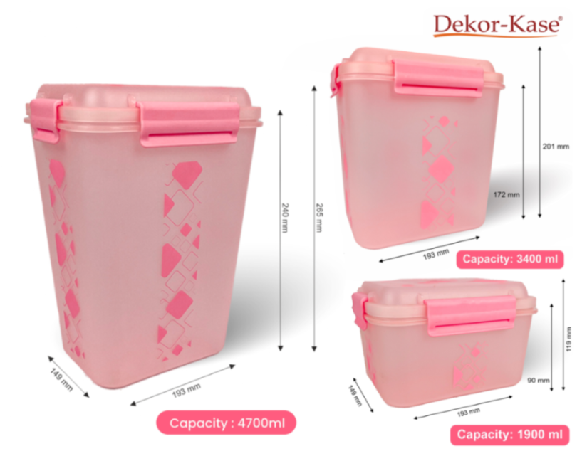 Airtight Kitchen Storage Container Set – 3 pcs (4700 ml, 3400 ml, 1900 ml) | BPA-Free | Food Grade | Dry Food & Grain Organizer