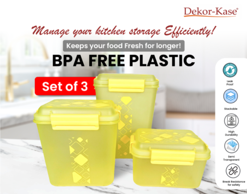 Airtight Kitchen Storage Container Set – 3 pcs (4700 ml, 3400 ml, 1900 ml) | BPA-Free | Food Grade | Dry Food & Grain Organizer