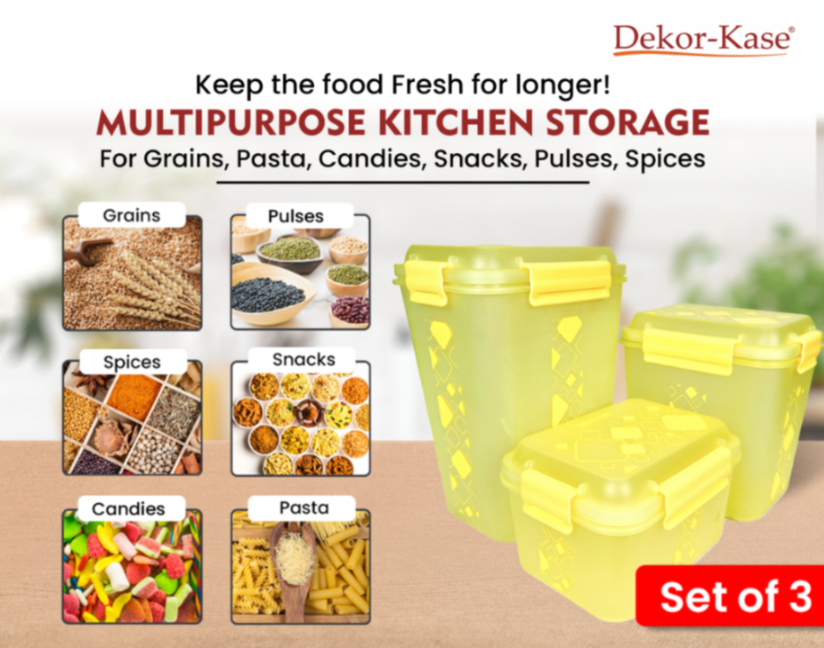Airtight Kitchen Storage Container Set – 3 pcs (4700 ml, 3400 ml, 1900 ml) | BPA-Free | Food Grade | Dry Food & Grain Organizer