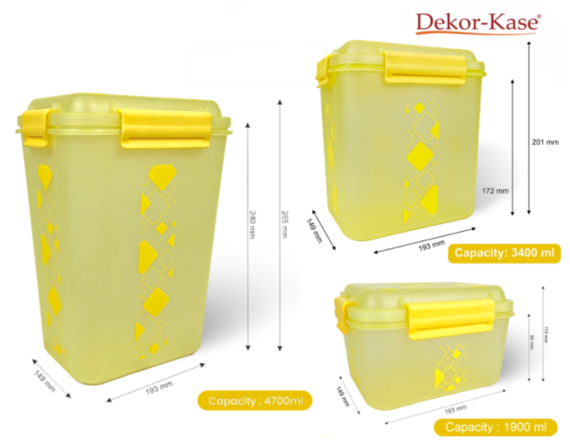 Airtight Kitchen Storage Container Set – 3 pcs (4700 ml, 3400 ml, 1900 ml) | BPA-Free | Food Grade | Dry Food & Grain Organizer