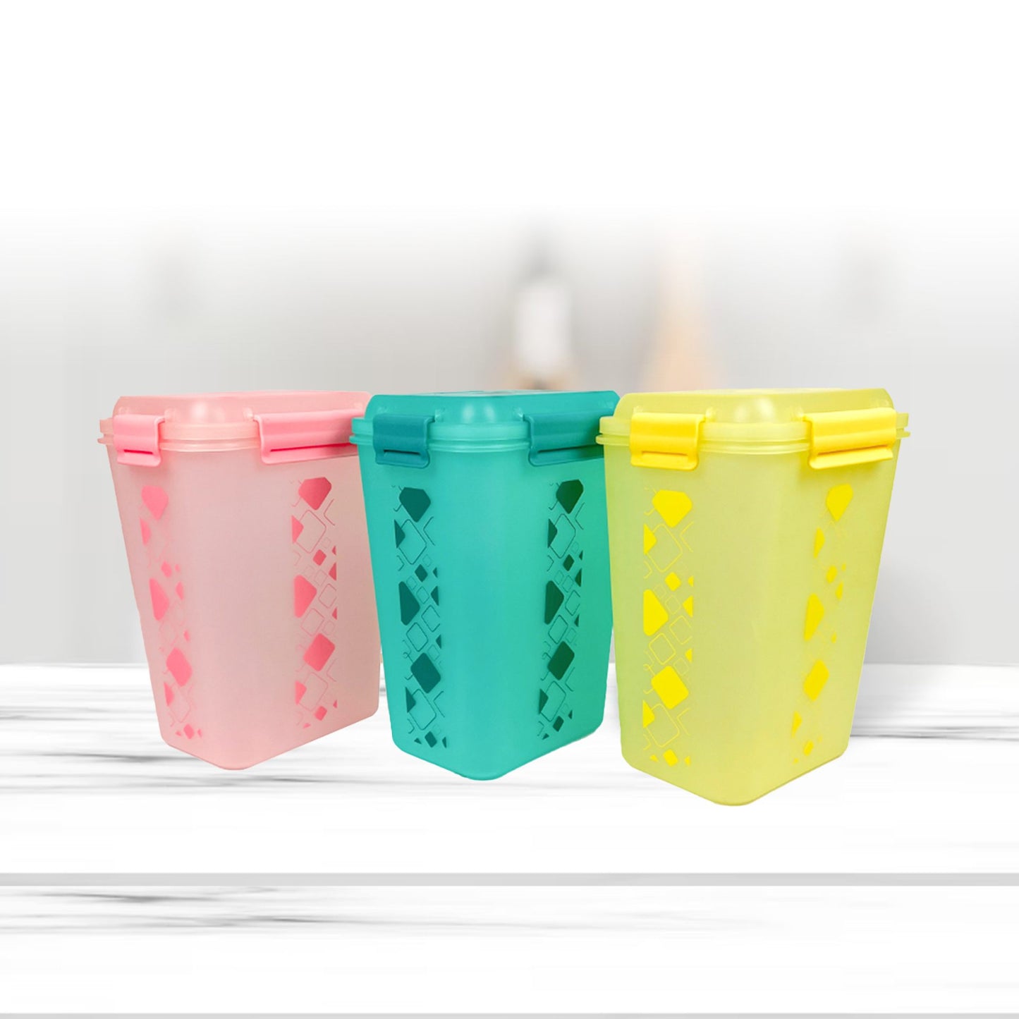 Buy 2 Get 1 Free – 4700 ml Kitchen Storage Container Set | Airtight | Dekor-Kase | BPA Free, Semi Transparent with Clip Lock Lid – Ideal for Rice, Atta, Pulses & More (Yellow-Green-Pink)