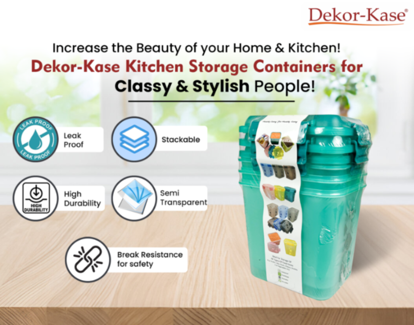 Buy 2 Get 1 Free – 3400 ml Kitchen Storage Container Set | Airtight | Dekor-Kase | BPA Free, Semi Transparent with Clip Lock Lid – Ideal for Rice, Atta, Pulses & More