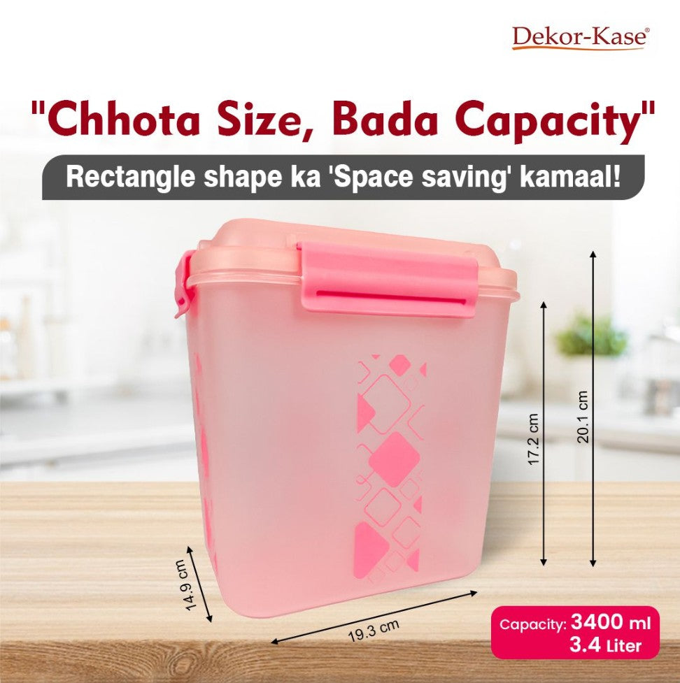 Buy 2 Get 1 Free – 3400 ml Kitchen Storage Container Set | Airtight | Dekor-Kase | BPA Free, Semi Transparent with Clip Lock Lid – Ideal for Rice, Atta, Pulses & More
