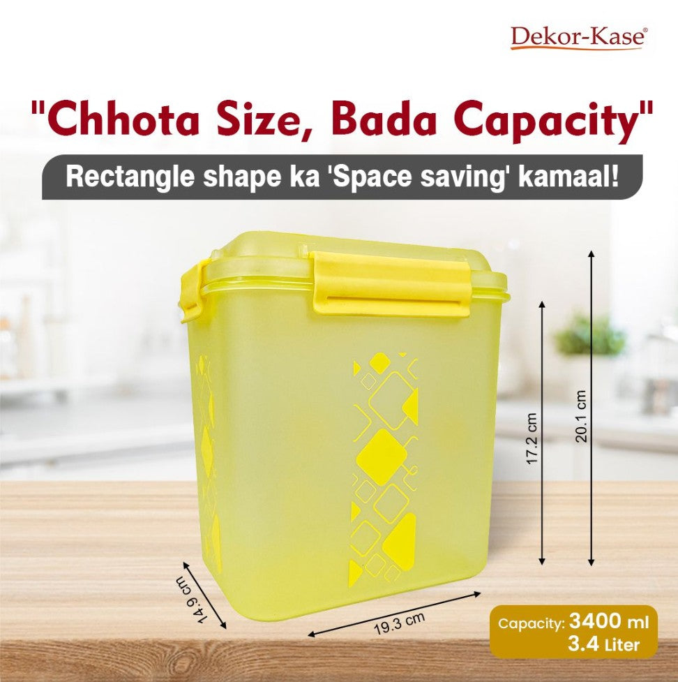 Buy 2 Get 1 Free – 3400 ml Kitchen Storage Container Set | Airtight | Dekor-Kase | BPA Free, Semi Transparent with Clip Lock Lid – Ideal for Rice, Atta, Pulses & More