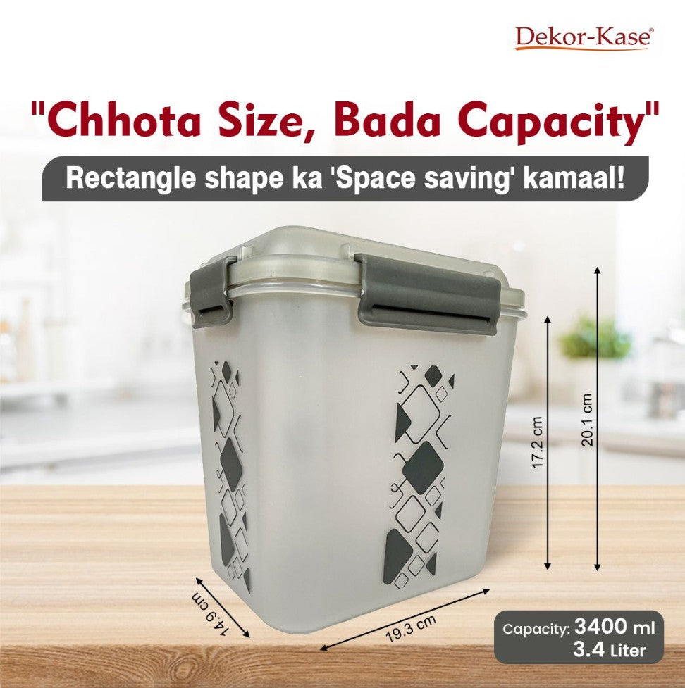 Buy 2 Get 1 Free – 3400 ml Kitchen Storage Container Set | Airtight | Dekor-Kase | BPA Free, Semi Transparent with Clip Lock Lid – Ideal for Rice, Atta, Pulses & More