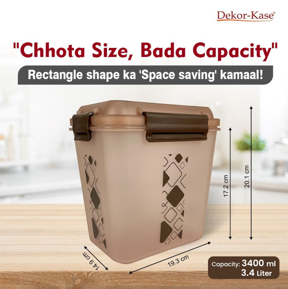 Buy 2 Get 1 Free – 3400 ml Kitchen Storage Container Set | Airtight | Dekor-Kase | BPA Free, Semi Transparent with Clip Lock Lid – Ideal for Rice, Atta, Pulses & More