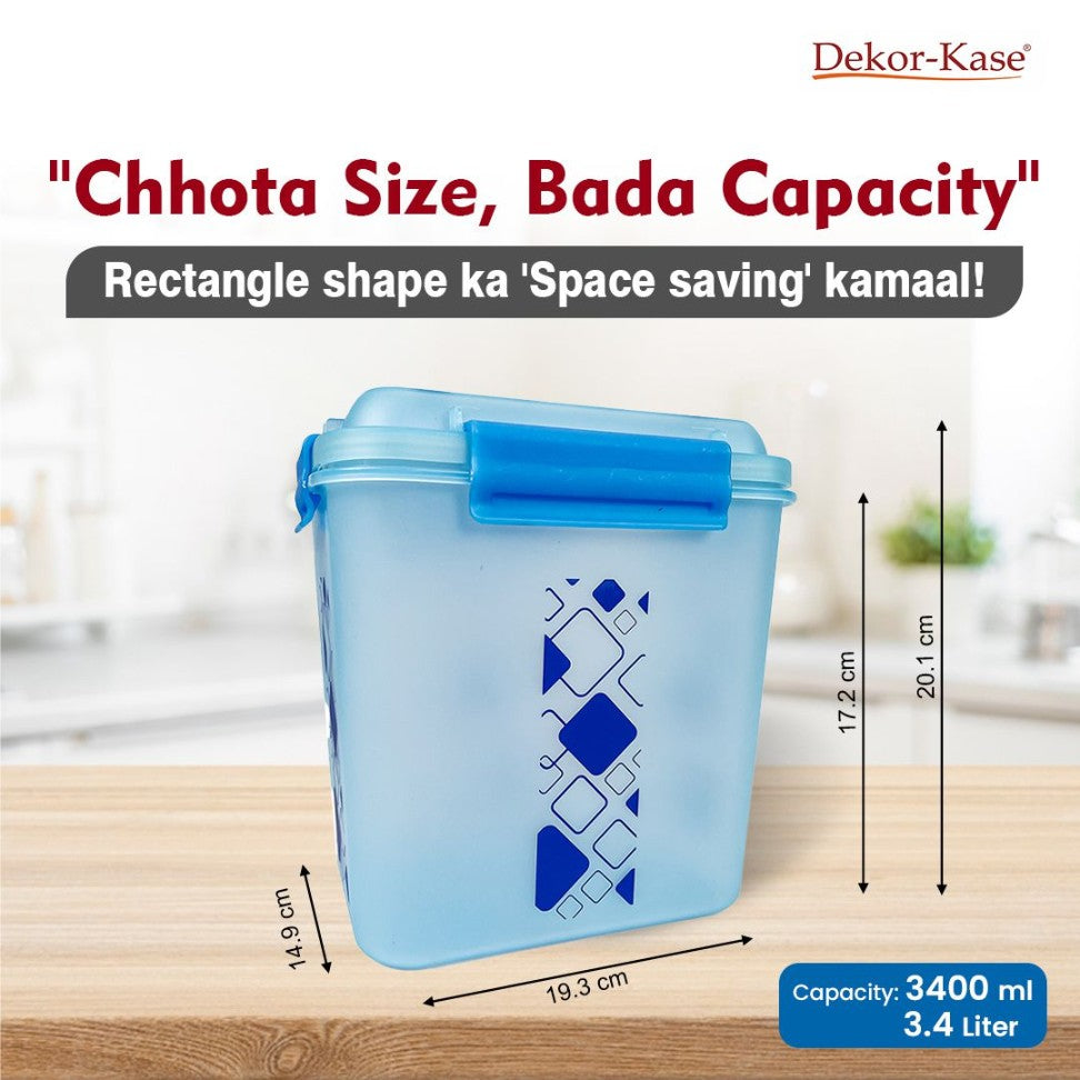 Buy 2 Get 1 Free – 3400 ml Kitchen Storage Container Set | Airtight | Dekor-Kase | BPA Free, Semi Transparent with Clip Lock Lid – Ideal for Rice, Atta, Pulses & More