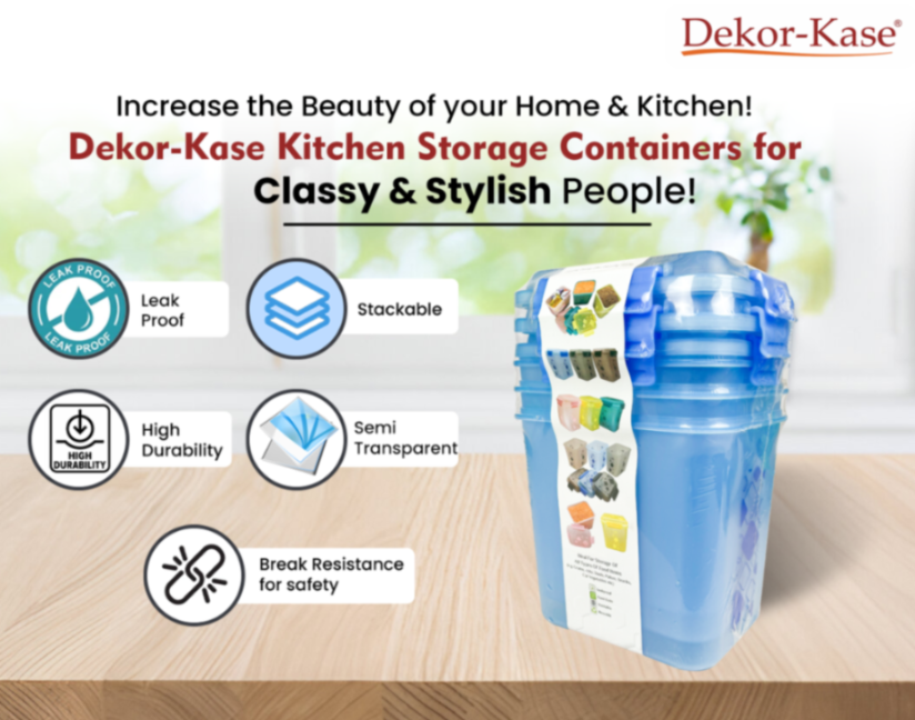 Buy 2 Get 1 Free – 3400 ml Kitchen Storage Container Set | Airtight | Dekor-Kase | BPA Free, Semi Transparent with Clip Lock Lid – Ideal for Rice, Atta, Pulses & More