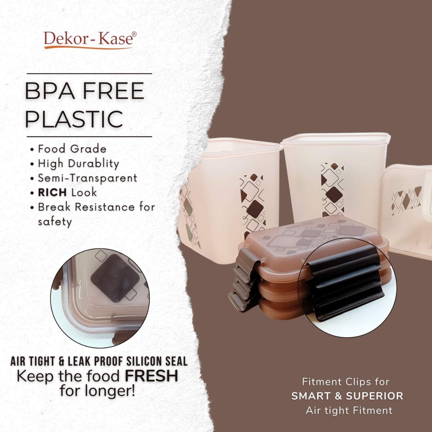 Buy 2 Get 1 Free – 3400 ml Kitchen Storage Container Set | Airtight | Dekor-Kase | BPA Free, Semi Transparent with Clip Lock Lid – Ideal for Rice, Atta, Pulses & More