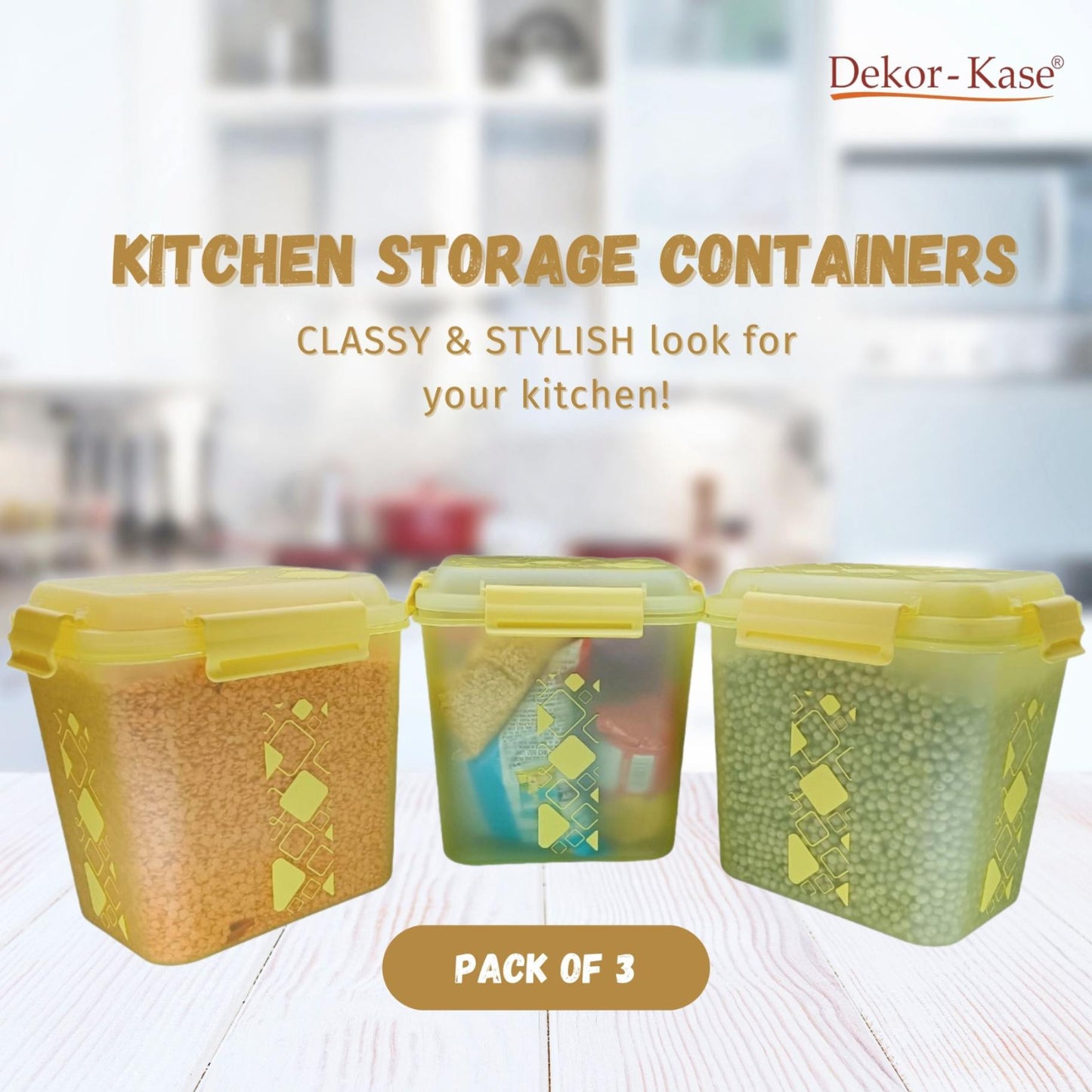 Buy 2 Get 1 Free – 3400 ml Kitchen Storage Container Set | Airtight | Dekor-Kase | BPA Free, Semi Transparent with Clip Lock Lid – Ideal for Rice, Atta, Pulses & More