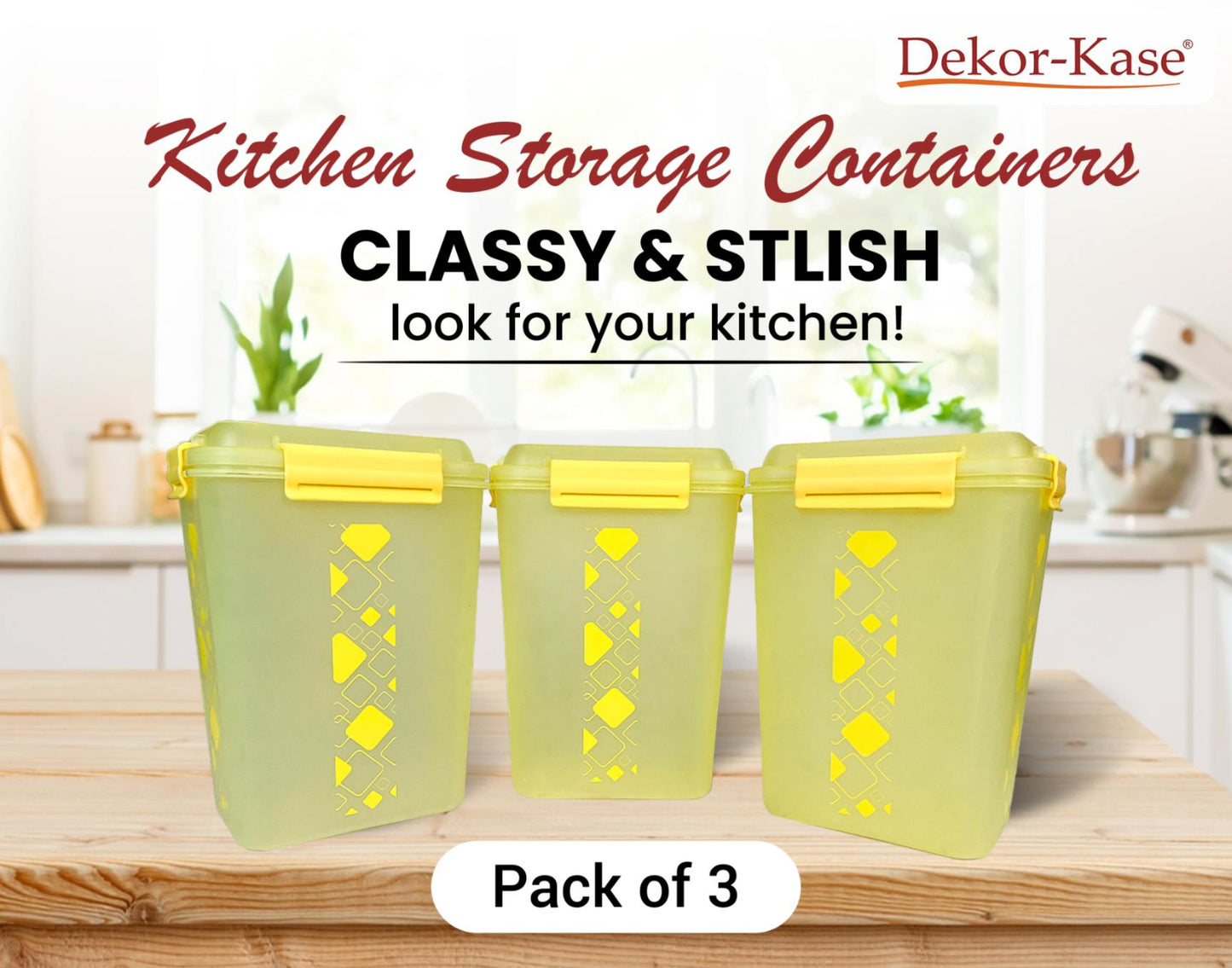 Buy 2 Get 1 Free – 4700 ml Kitchen Storage Container Set | Airtight | Dekor-Kase | BPA Free, Semi Transparent with Clip Lock Lid – Ideal for Rice, Atta, Pulses & More