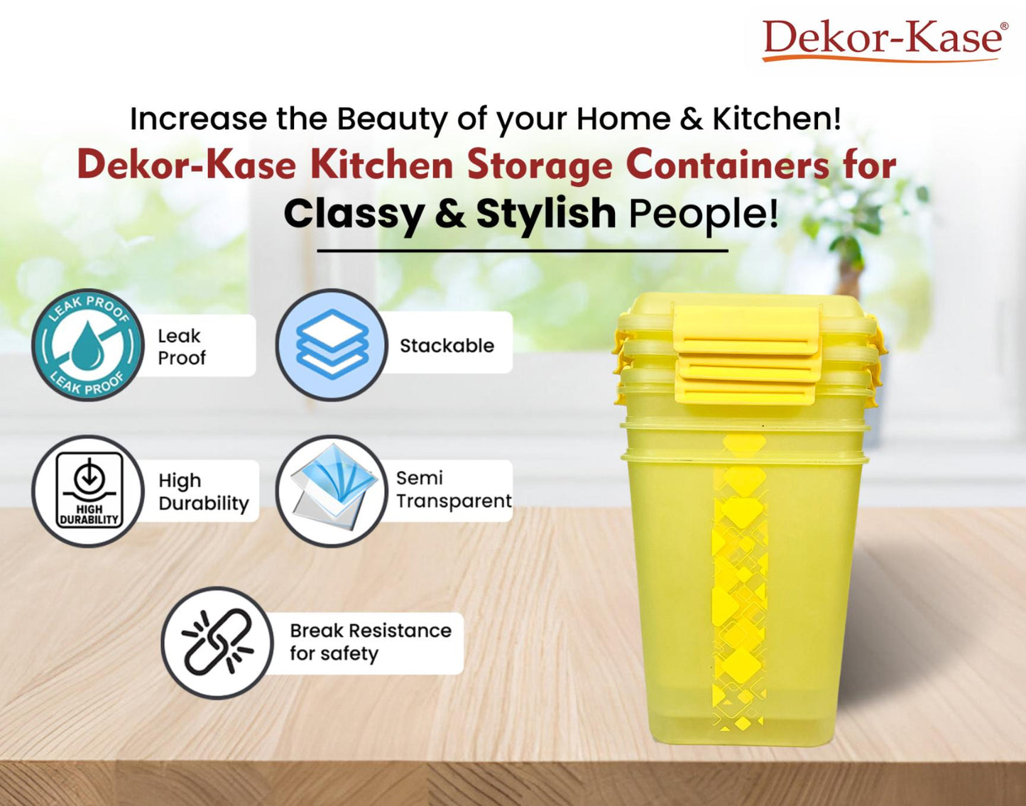 Buy 2 Get 1 Free – 4700 ml Kitchen Storage Container Set | Airtight | Dekor-Kase | BPA Free, Semi Transparent with Clip Lock Lid – Ideal for Rice, Atta, Pulses & More