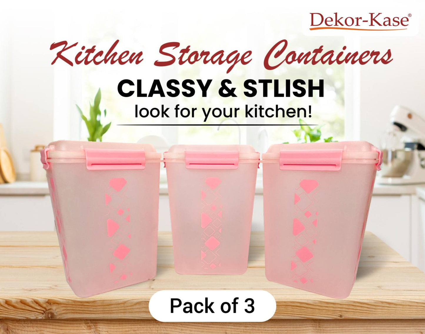 Buy 2 Get 1 Free – 4700 ml Kitchen Storage Container Set | Airtight | Dekor-Kase | BPA Free, Semi Transparent with Clip Lock Lid – Ideal for Rice, Atta, Pulses & More