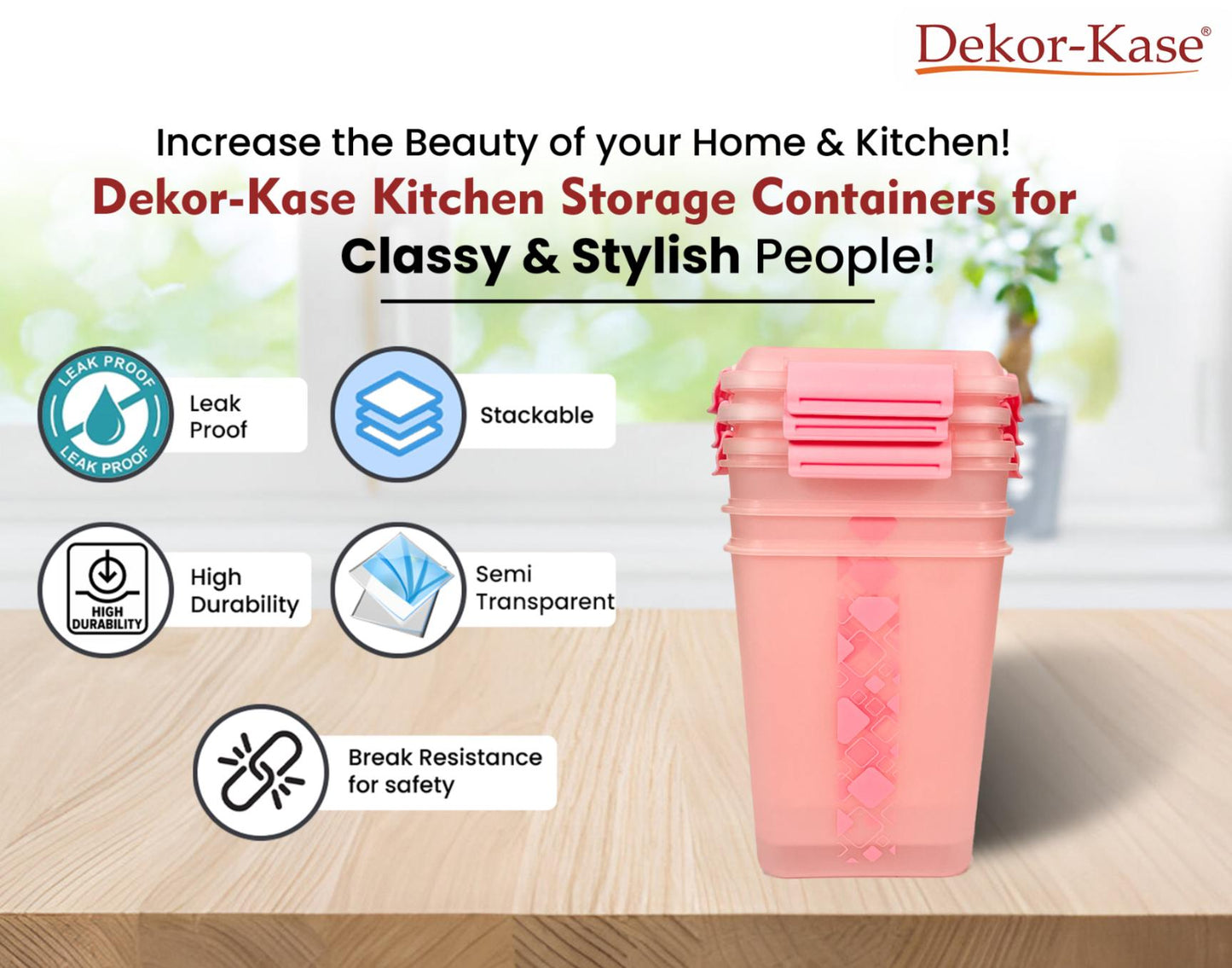 Buy 2 Get 1 Free – 4700 ml Kitchen Storage Container Set | Airtight | Dekor-Kase | BPA Free, Semi Transparent with Clip Lock Lid – Ideal for Rice, Atta, Pulses & More